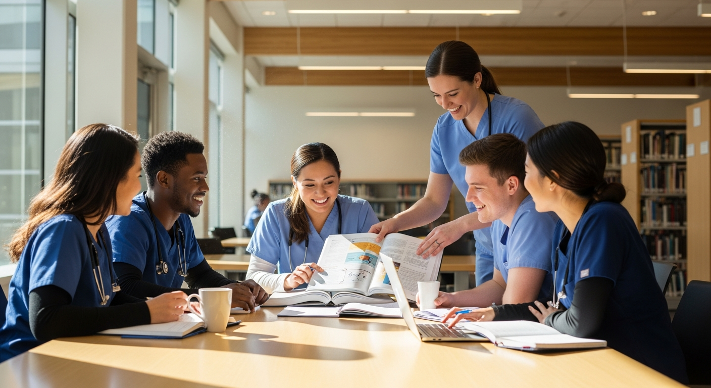 Nursing students studying together